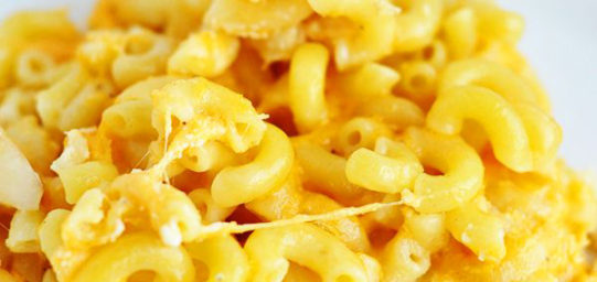 Macaroni and Cheese Close Up Shot Top View