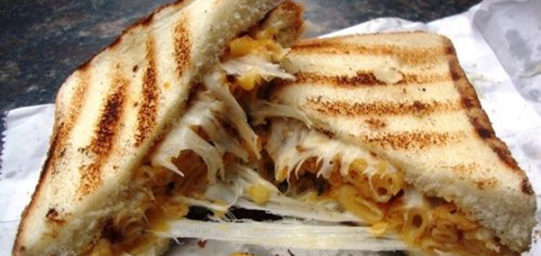 Two Grilled Macaroni and Cheese Sandwich Slices